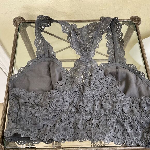 Felina Bra Women's  M Bralette Wireless Unlined Racerback stretchy  Lace Gray - Picture 9 of 10